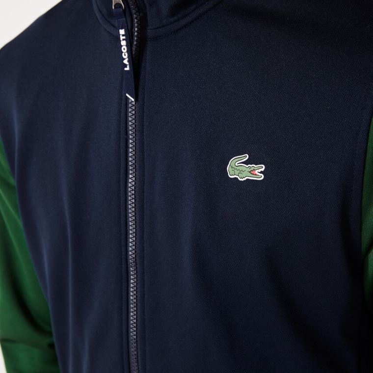 Lacoste SPORT Two-Tone Technical Piqué Zip Sweatshirt Lacivert Mavi Yeşil | eOruxLYH