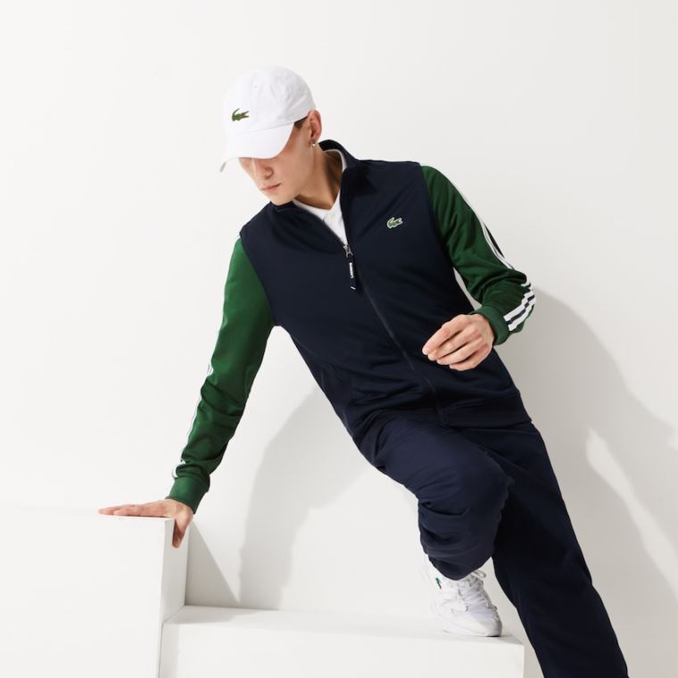 Lacoste SPORT Two-Tone Technical Piqué Zip Sweatshirt Lacivert Mavi Yeşil | eOruxLYH