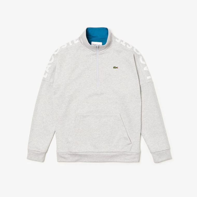 Lacoste SPORT Zip Standup Neck Pamuklu Sweatshirt Gri Mavi | Yrg8ejyD