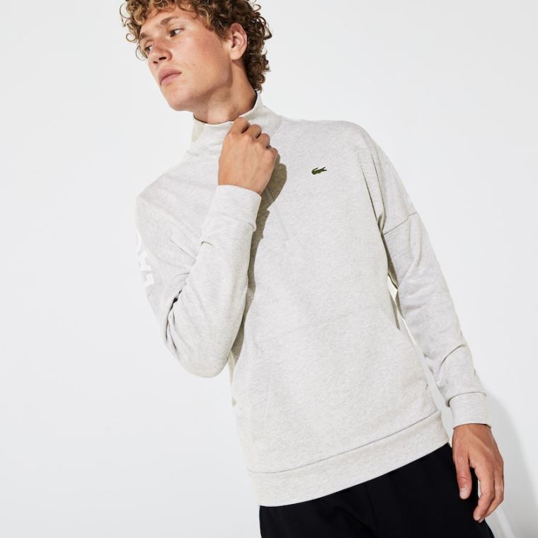 Lacoste SPORT Zip Standup Neck Pamuklu Sweatshirt Gri Mavi | Yrg8ejyD