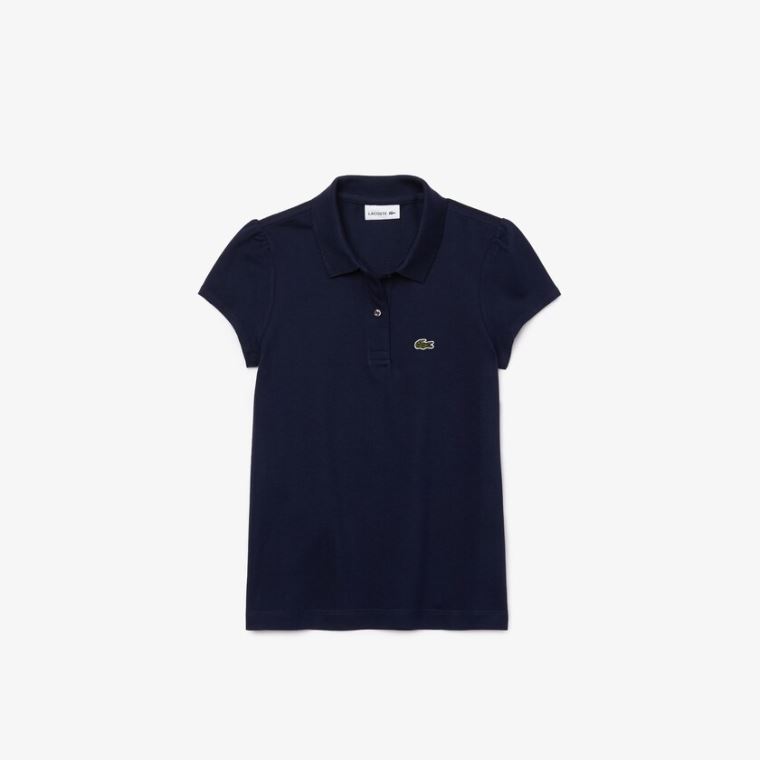 Lacoste Scalloped Collar Mini Piqué Polo Shirt Lacivert Mavi | CvTXkQhJ