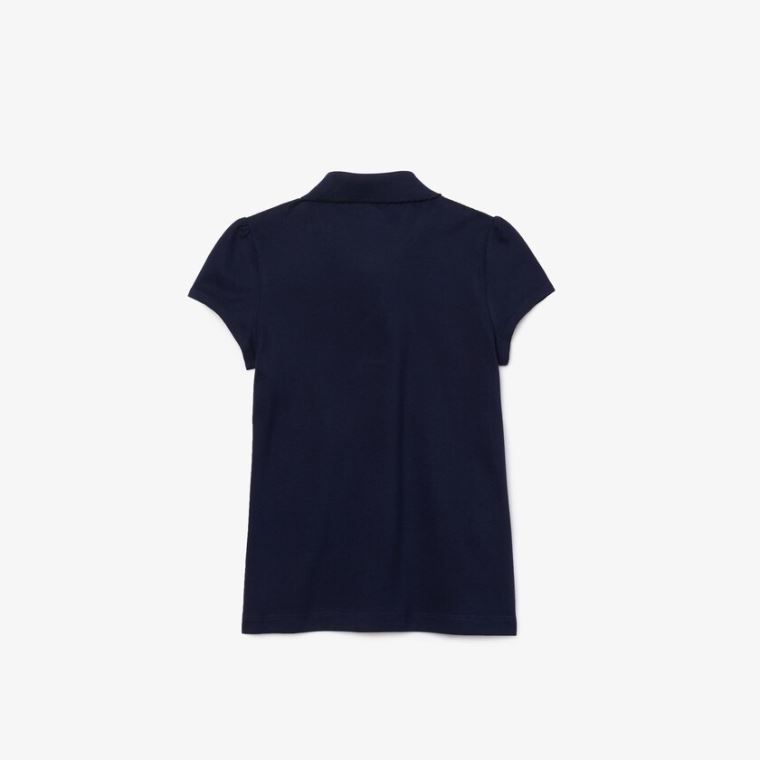 Lacoste Scalloped Collar Mini Piqué Polo Shirt Lacivert Mavi | CvTXkQhJ