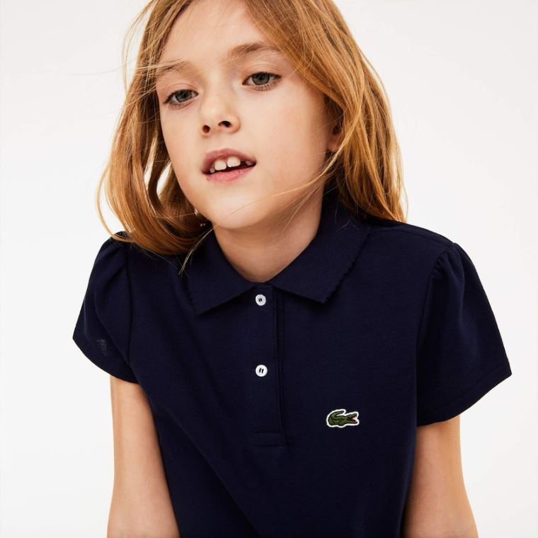 Lacoste Scalloped Collar Mini Piqué Polo Shirt Lacivert Mavi | CvTXkQhJ