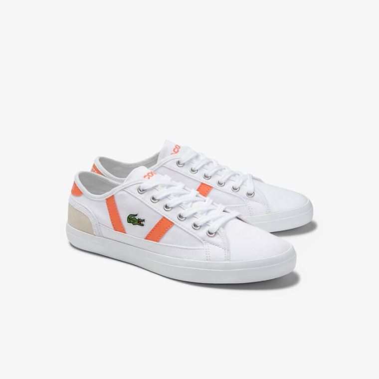 Lacoste Sideline Kanvas and Süet Sneakers Beyaz Turuncu | DZejCECW