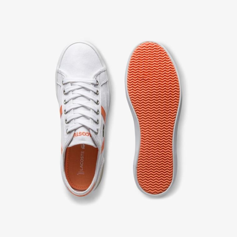 Lacoste Sideline Kanvas and Süet Sneakers Beyaz Turuncu | DZejCECW