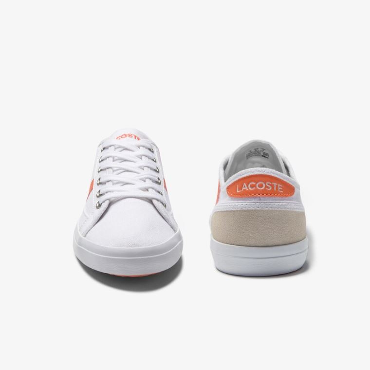 Lacoste Sideline Kanvas and Süet Sneakers Beyaz Turuncu | DZejCECW