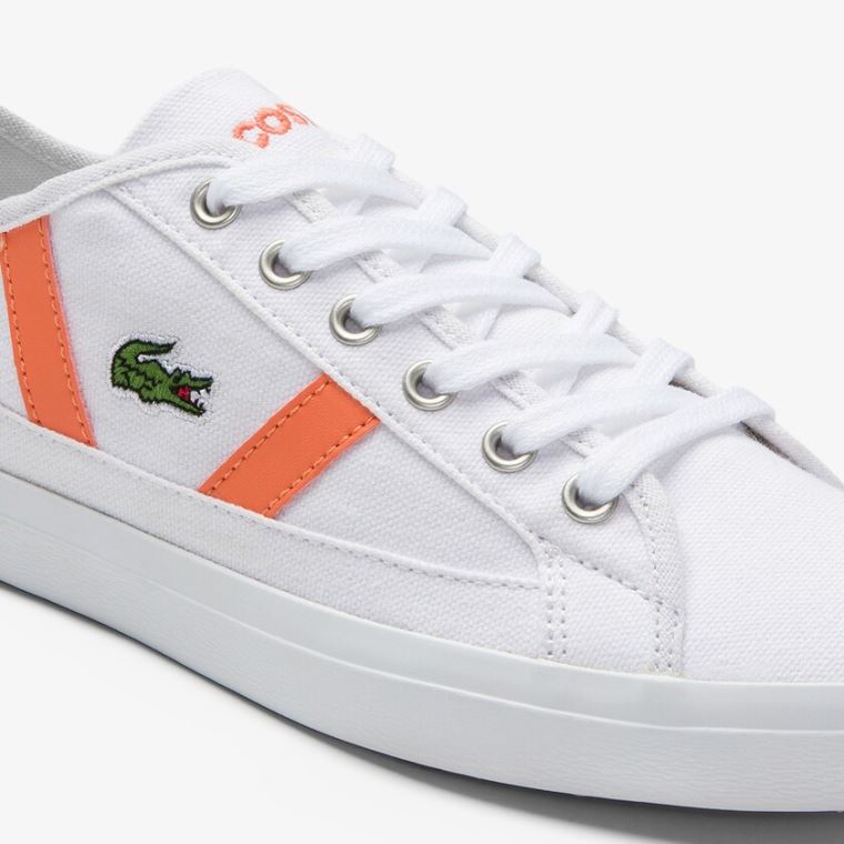 Lacoste Sideline Kanvas and Süet Sneakers Beyaz Turuncu | DZejCECW