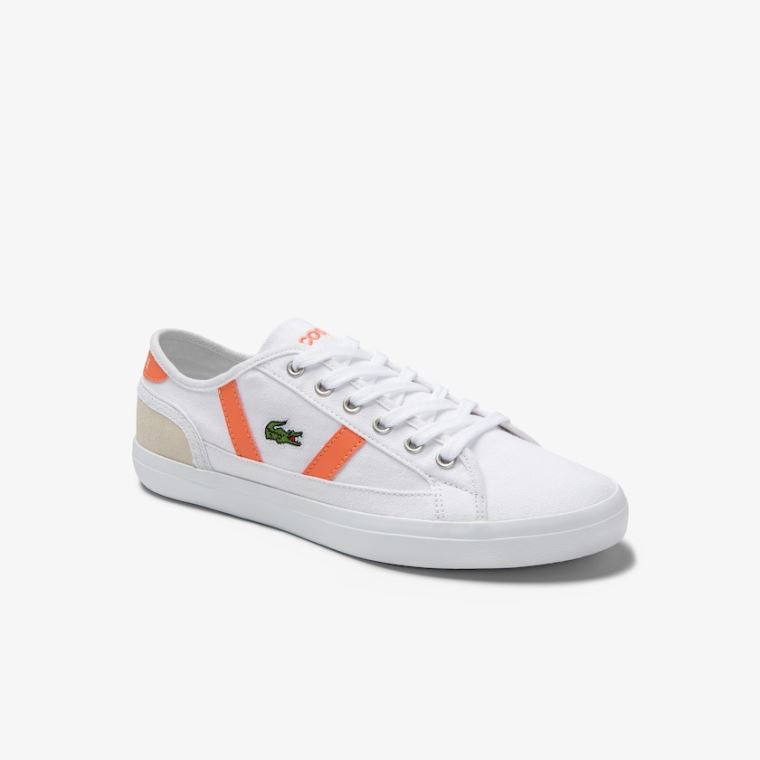 Lacoste Sideline Kanvas and Süet Sneakers Beyaz Turuncu | DZejCECW