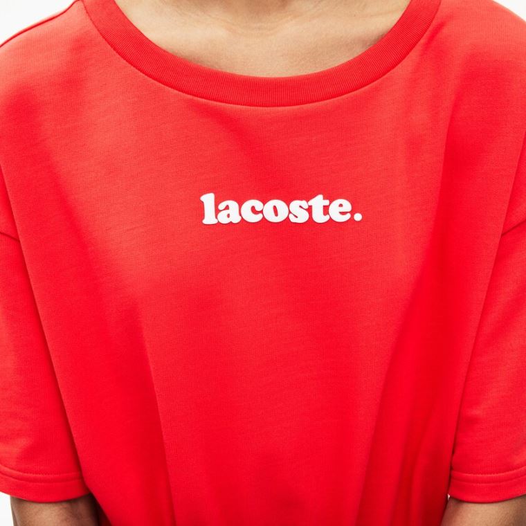 Lacoste Signature Pamuklu Fleece T-shirt Elbise Kırmızı | INBvgqZJ