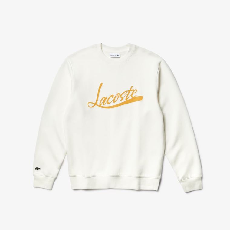 Lacoste Signature Print Crew Neck Sweatshirt Beyaz | TEL7xr8o