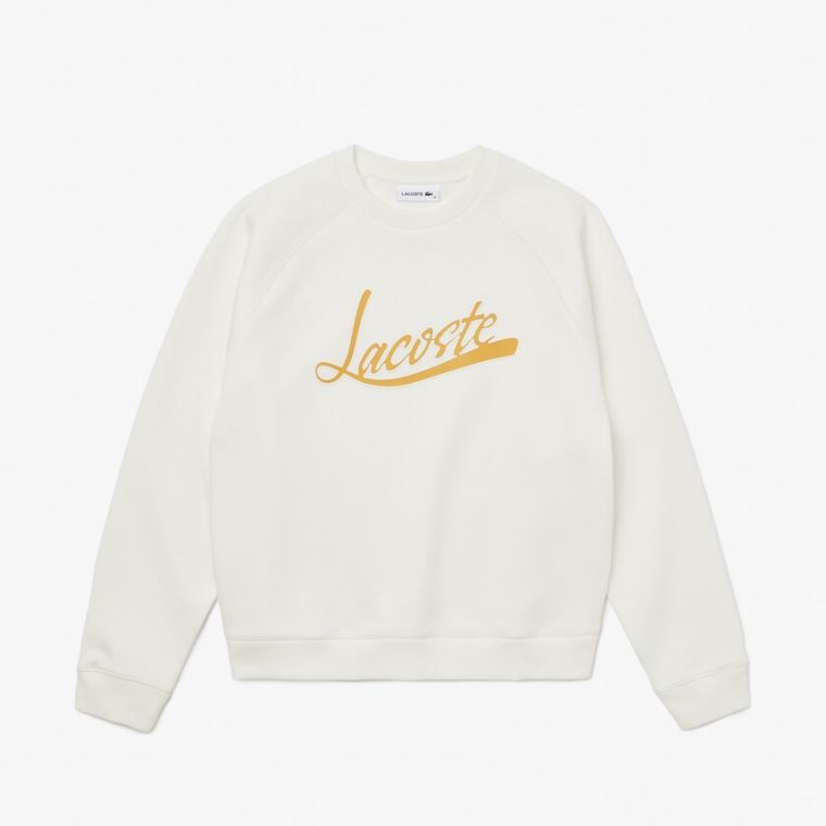 Lacoste Signature Print Crew Neck Sweatshirt Beyaz Açık Kahverengi | wO0d4jwy