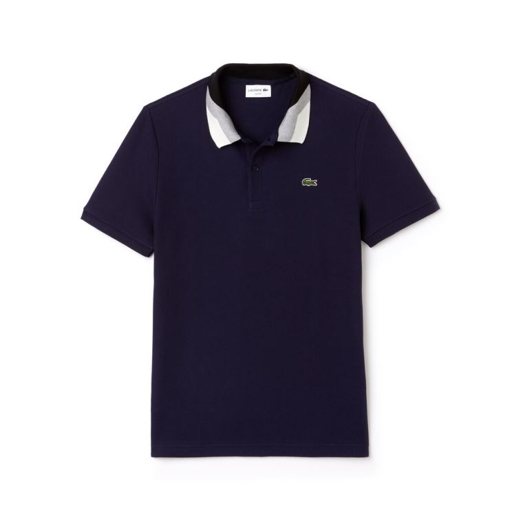 Lacoste Slim Fit Colourblock Striped Knop Piqué Polo Shirt Lacivert Mavi | lU6YvguL