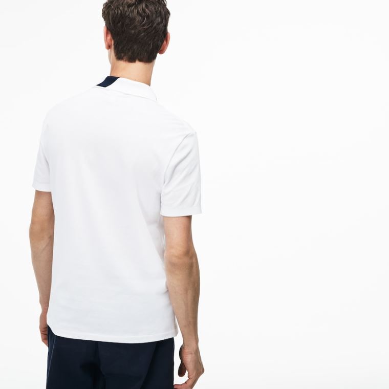 Lacoste Slim Fit Lettering Stretch Mini Piqué Polo Beyaz Lacivert Mavi | KtWmwGpJ