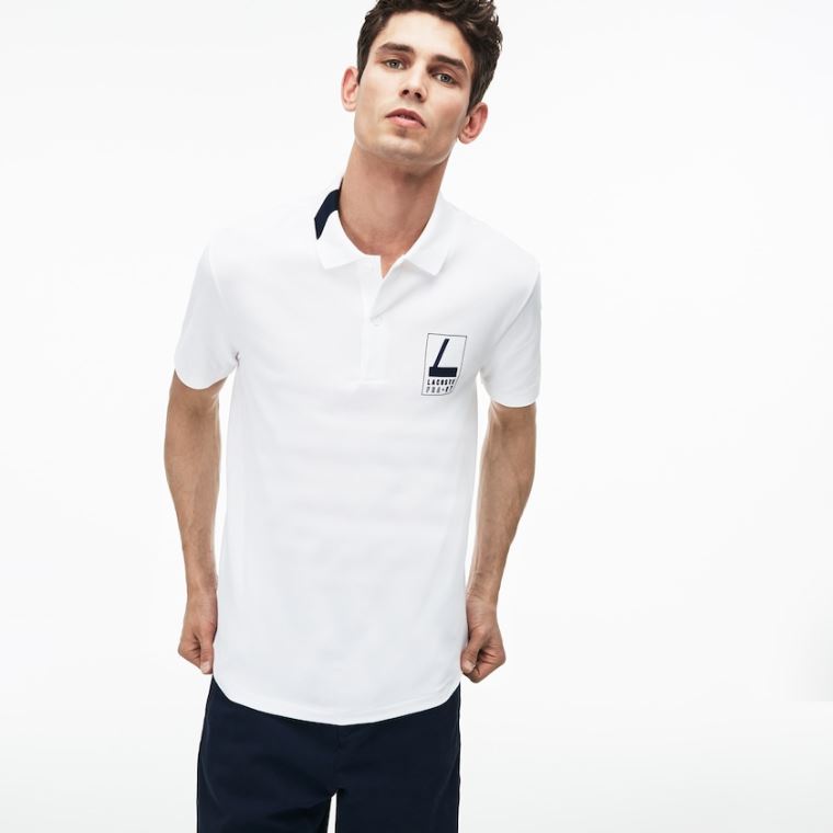 Lacoste Slim Fit Lettering Stretch Mini Piqué Polo Beyaz Lacivert Mavi | KtWmwGpJ