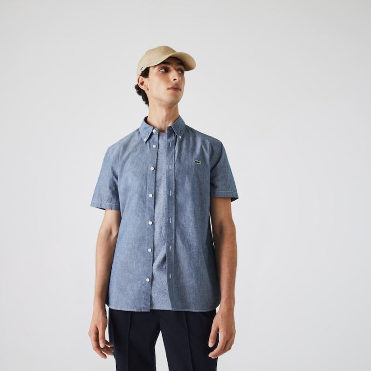 Lacoste Slim Fit Pamuklu Chambray Shirt Mavi | OQ3JvUaG