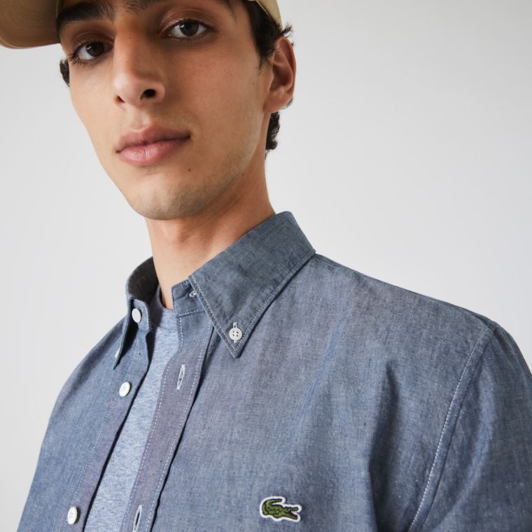 Lacoste Slim Fit Pamuklu Chambray Shirt Mavi | OQ3JvUaG