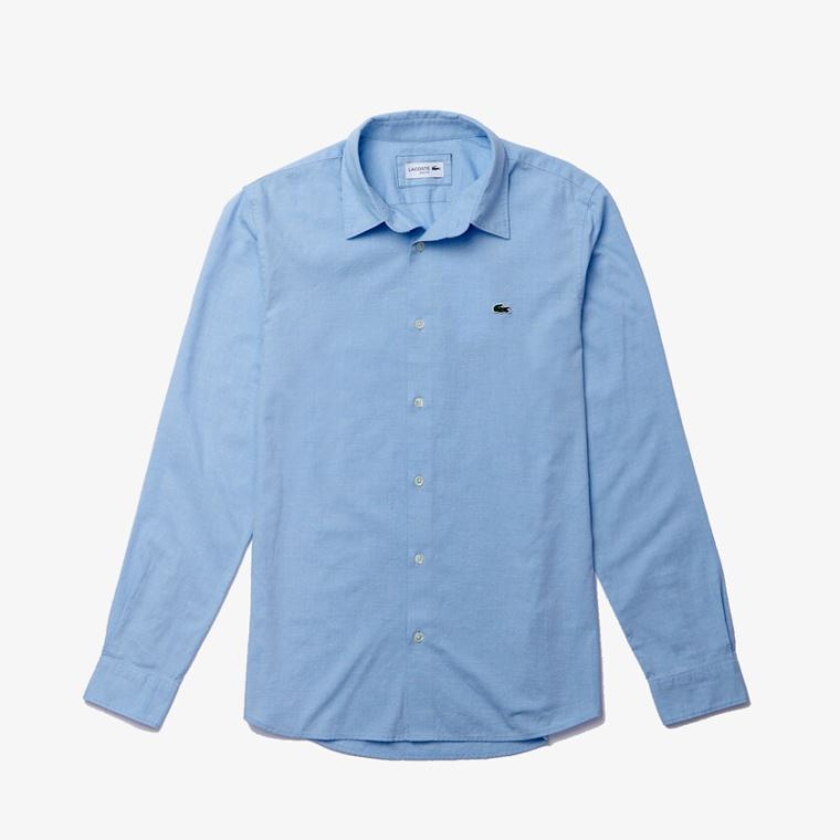 Lacoste Slim Fit Pamuklu Chambray Shirt Mavi Beyaz | UHYSUDbr