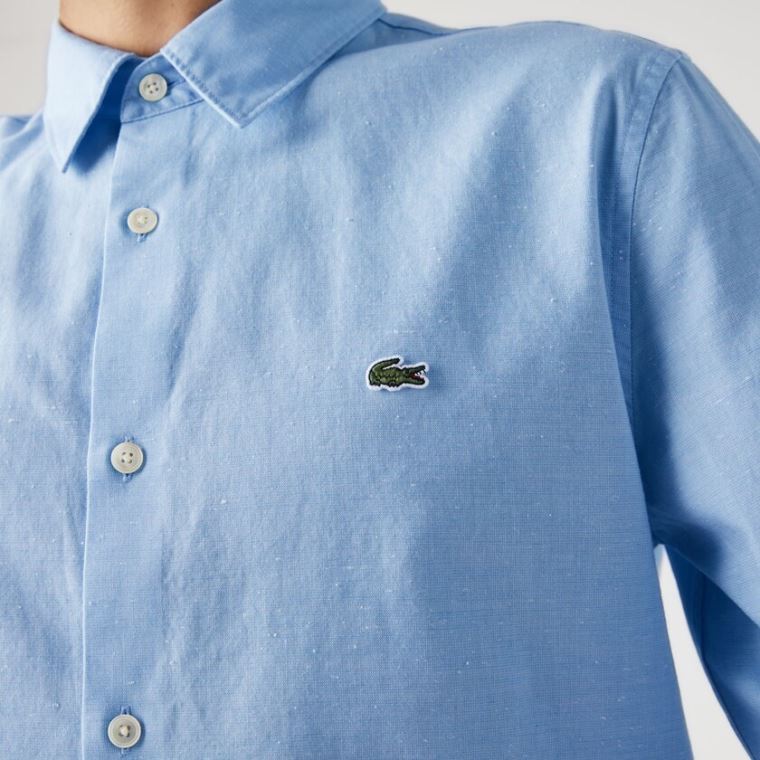 Lacoste Slim Fit Pamuklu Chambray Shirt Mavi Beyaz | UHYSUDbr