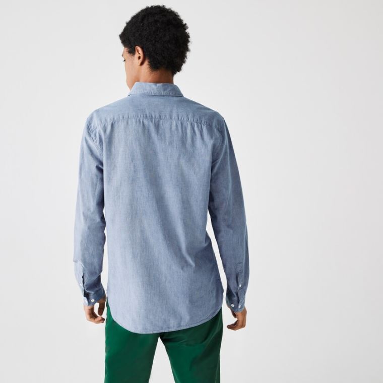 Lacoste Slim Fit Pamuklu Chambray Shirt Mavi | vYh9VJIr