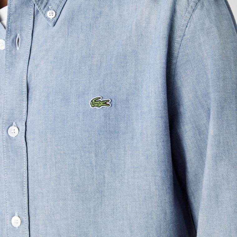 Lacoste Slim Fit Pamuklu Chambray Shirt Mavi | vYh9VJIr