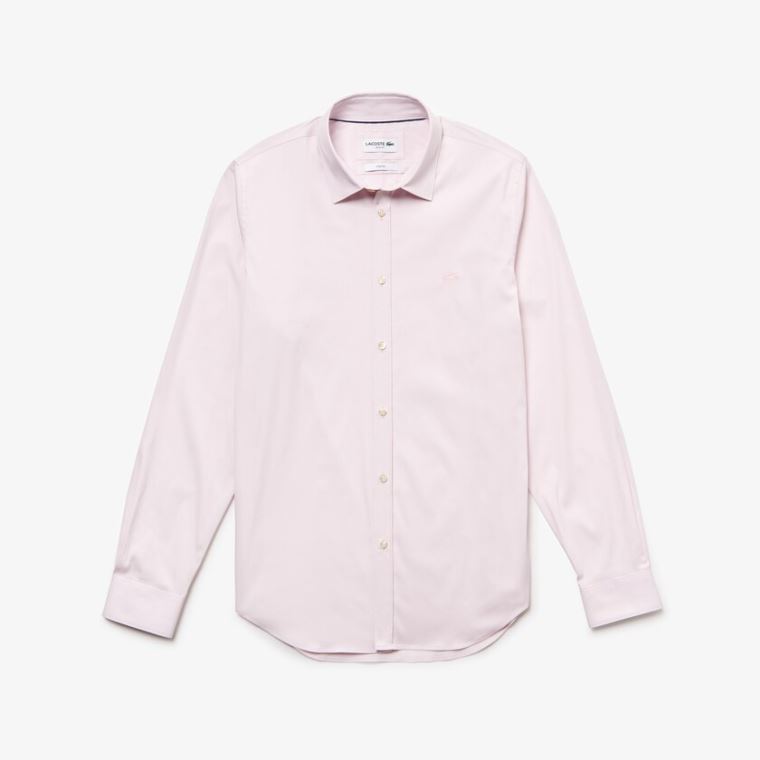 Lacoste Slim Fit Stretch Pamuklu Poplin Shirt Pembe | GrB2HKVc