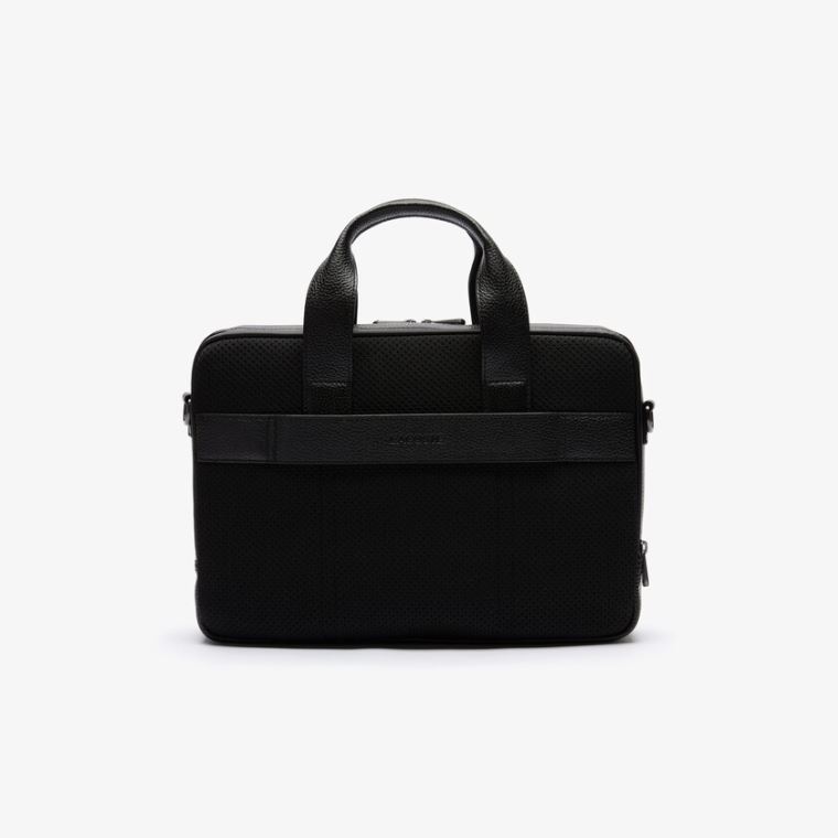 Lacoste Soft Mate Matte Full-Grain Deri Computer Bag Siyah | HSM9JaUO