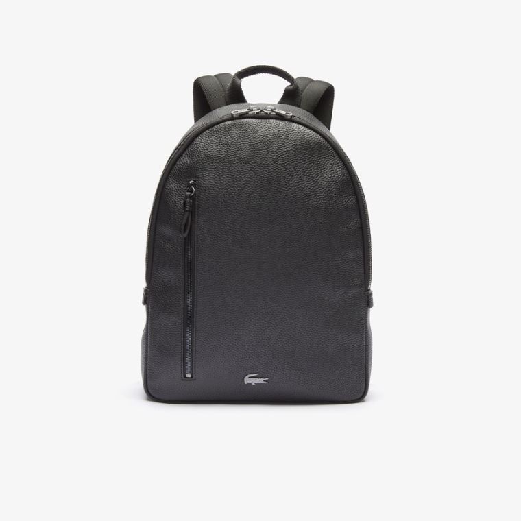 Lacoste Soft Mate Matte Full-Grain Deri Düz Backpack Siyah | VGTjH1CX