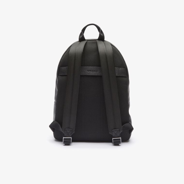 Lacoste Soft Mate Matte Full-Grain Deri Düz Backpack Siyah | VGTjH1CX