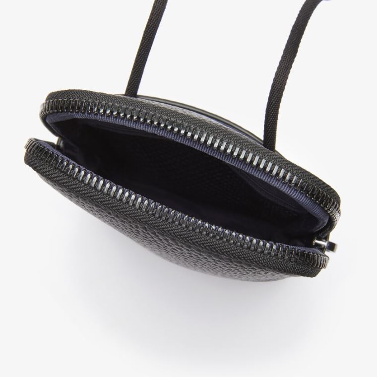 Lacoste Soft Mate Matte Full-Grain Deri Necklace Phone Wallet Siyah | dfMsku27