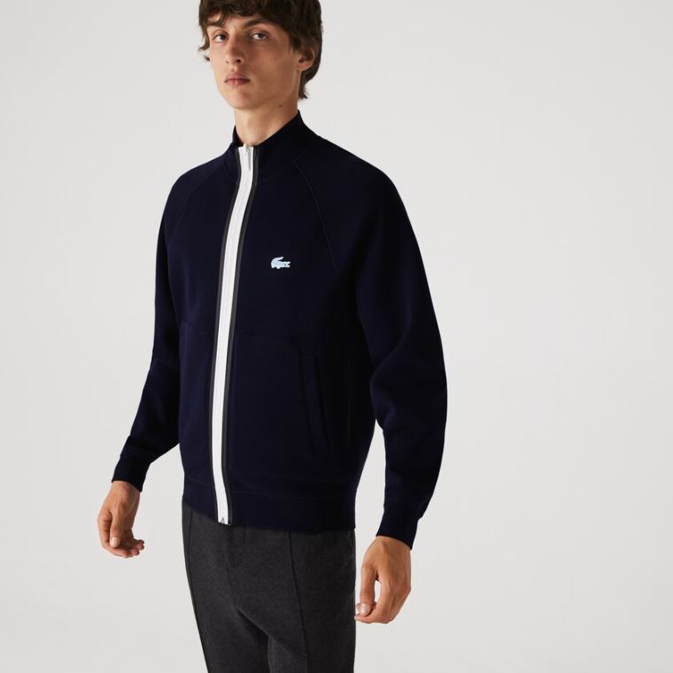 Lacoste Stand-Up Collar Reversible Zippered Jacket Lacivert Mavi Mavi | 8ditJAk6