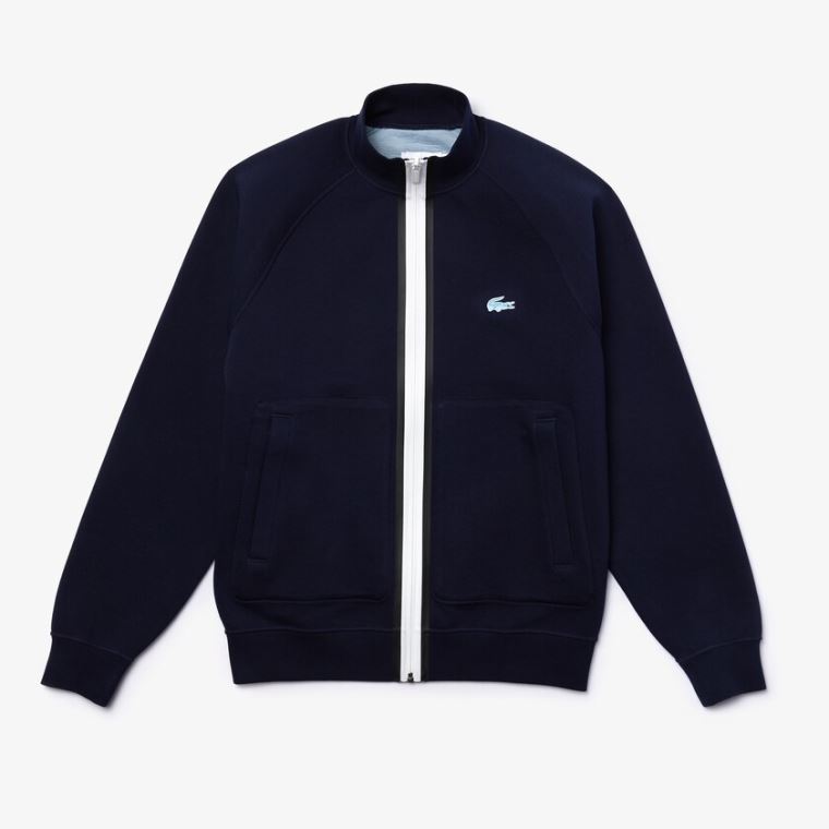 Lacoste Stand-Up Collar Reversible Zippered Jacket Lacivert Mavi Mavi | 8ditJAk6