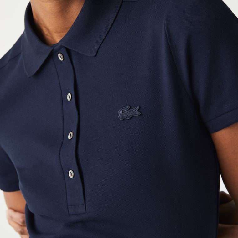 Lacoste Stretch Pamuklu Piqué Polo Elbise Lacivert Mavi | NnMUYxkG