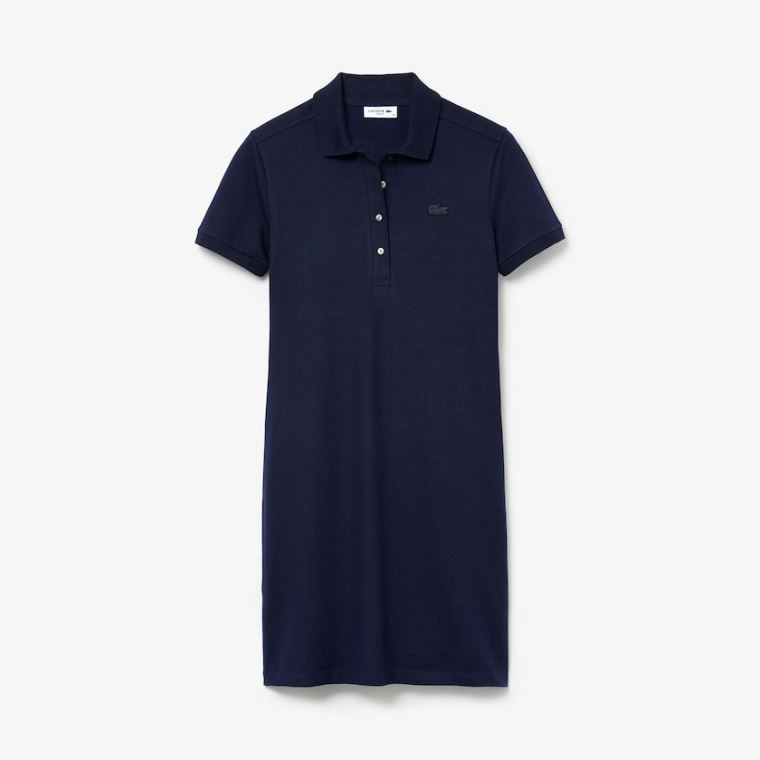 Lacoste Stretch Pamuklu Piqué Polo Elbise Lacivert Mavi | NnMUYxkG