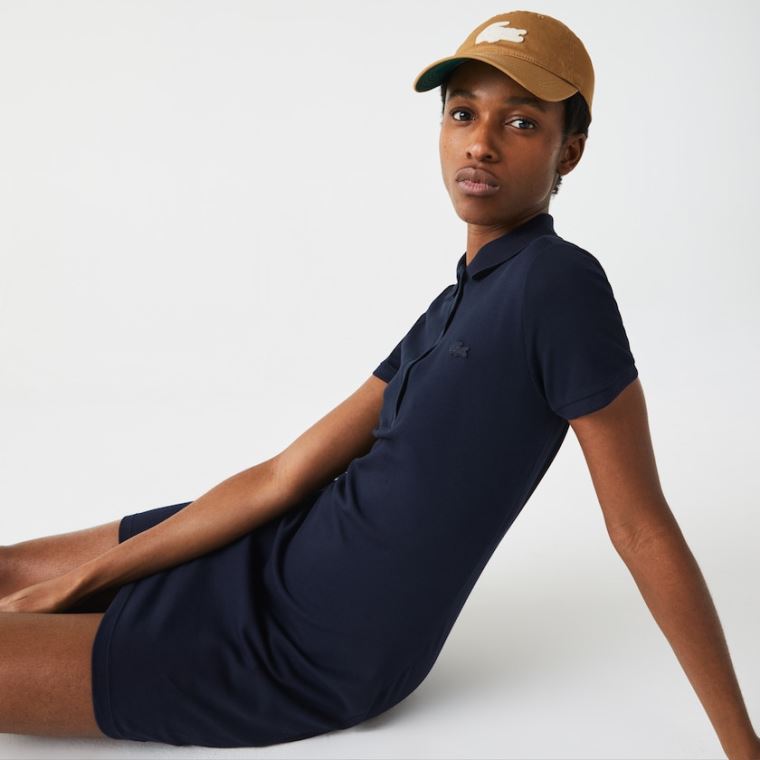 Lacoste Stretch Pamuklu Piqué Polo Elbise Lacivert Mavi | NnMUYxkG