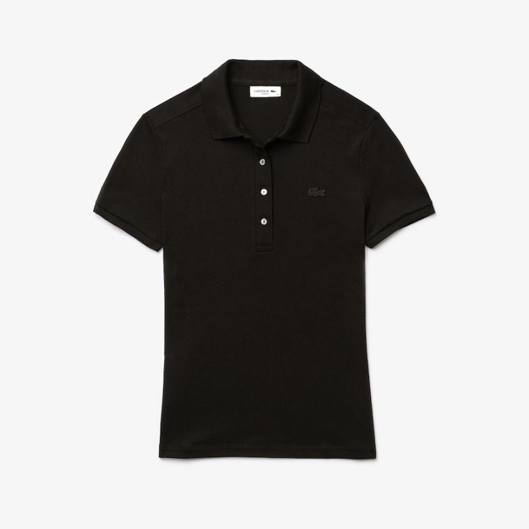 Lacoste Stretch Pamuklu Piqué Polo Shirt Siyah | L4lVd7qQ