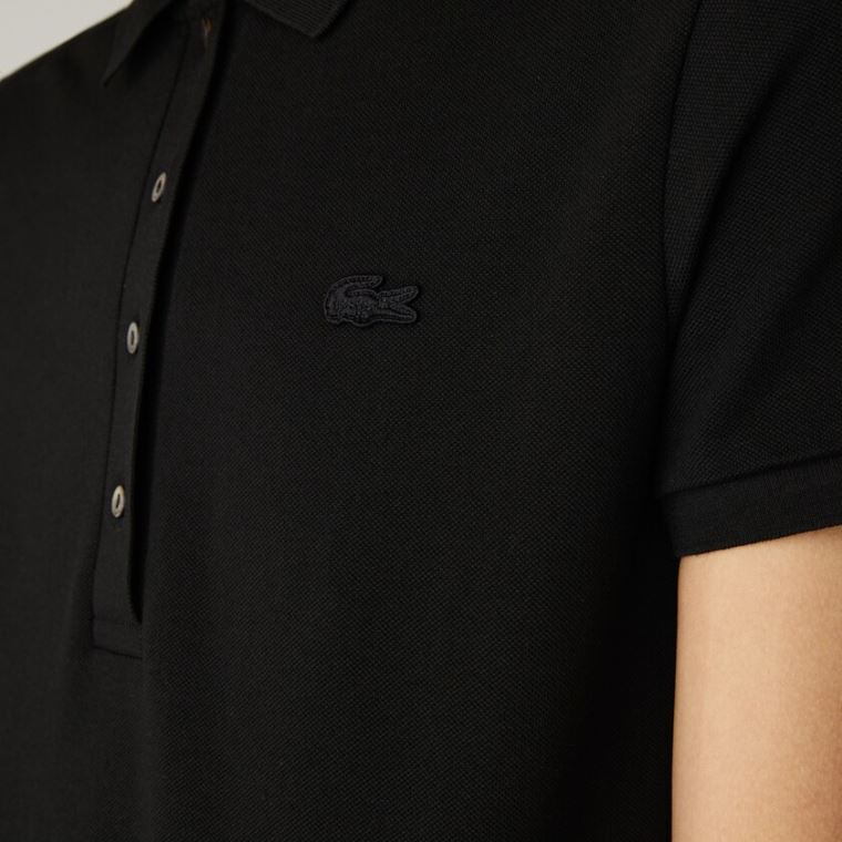 Lacoste Stretch Pamuklu Piqué Polo Shirt Siyah | L4lVd7qQ