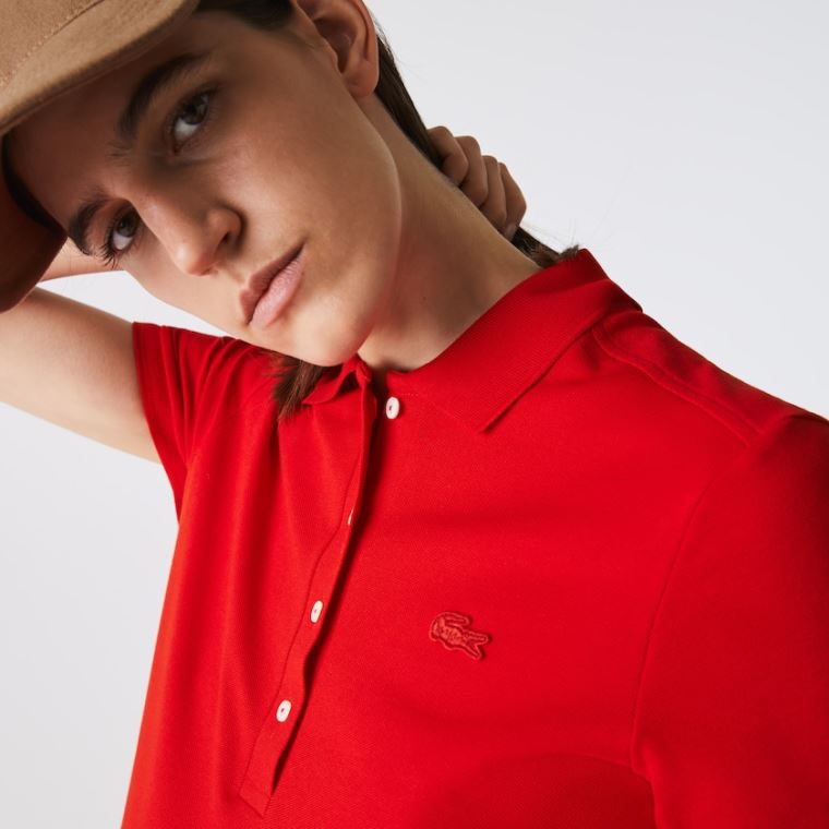 Lacoste Stretch Pamuklu Piqué Polo Shirt Kırmızı | SzGResJJ