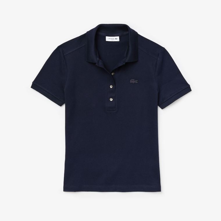 Lacoste Stretch Pamuklu Piqué Polo Shirt Lacivert Mavi | vy7MS9ld