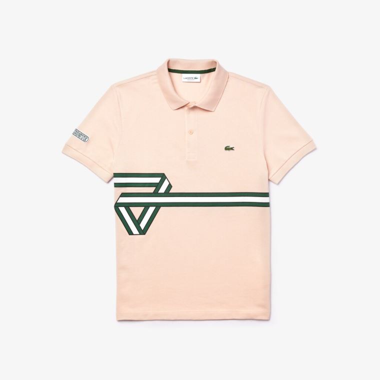 Lacoste Stripe Print Polo Shirt Açık Pembe | W4A6uhZm