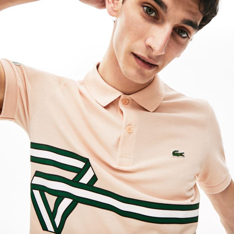 Lacoste Stripe Print Polo Shirt Açık Pembe | W4A6uhZm