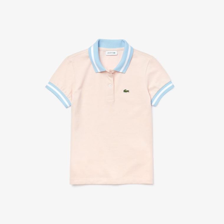 Lacoste Striped Details Pamuklu Piqué Polo Açık Pembe Beyaz | wYinyB1j