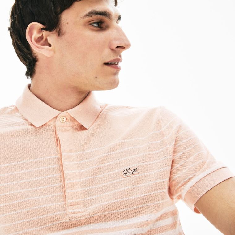 Lacoste Striped Linen And Pamuklu Regular Fit Polo Shirt Açık Pembe Beyaz | 3a2S2MAJ