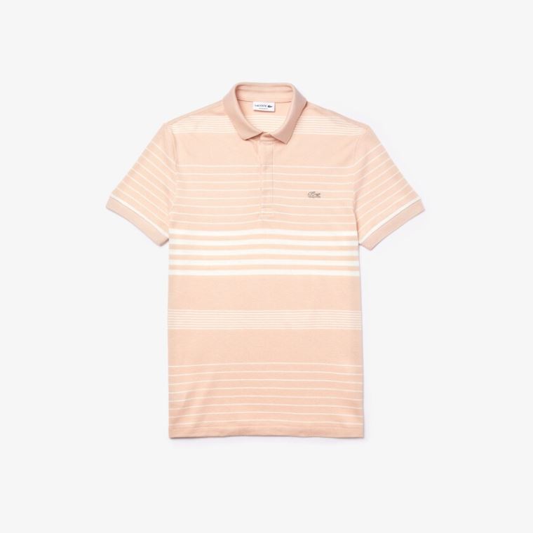 Lacoste Striped Linen And Pamuklu Regular Fit Polo Shirt Açık Pembe Beyaz | neOC15IF