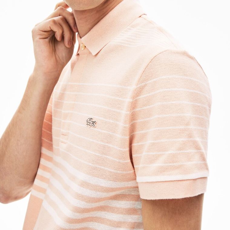 Lacoste Striped Linen And Pamuklu Regular Fit Polo Shirt Açık Pembe Beyaz | neOC15IF