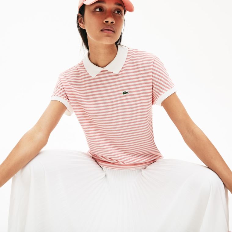 Lacoste Striped Polo Kırmızı Beyaz | XBt0iStD