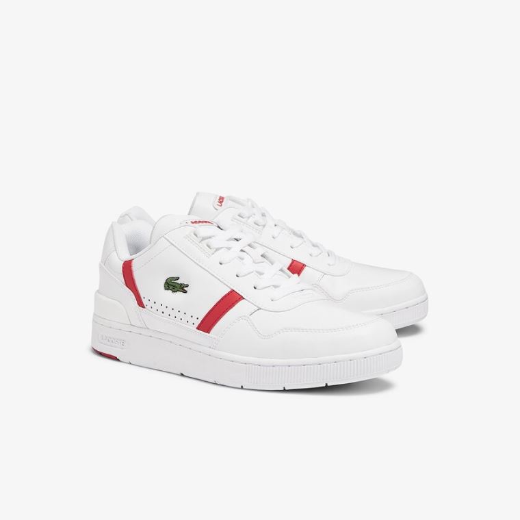 Lacoste T-Clip Deri Sneakers Beyaz Kırmızı | ri2k5rG0