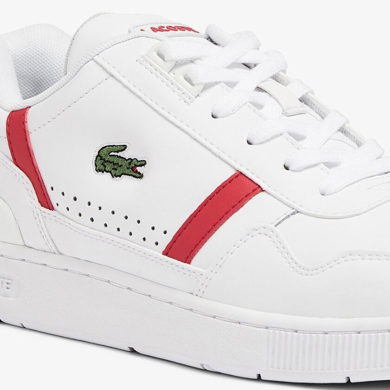 Lacoste T-Clip Deri Sneakers Beyaz Kırmızı | ri2k5rG0