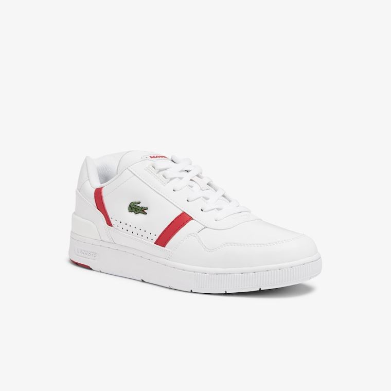 Lacoste T-Clip Deri Sneakers Beyaz Kırmızı | ri2k5rG0