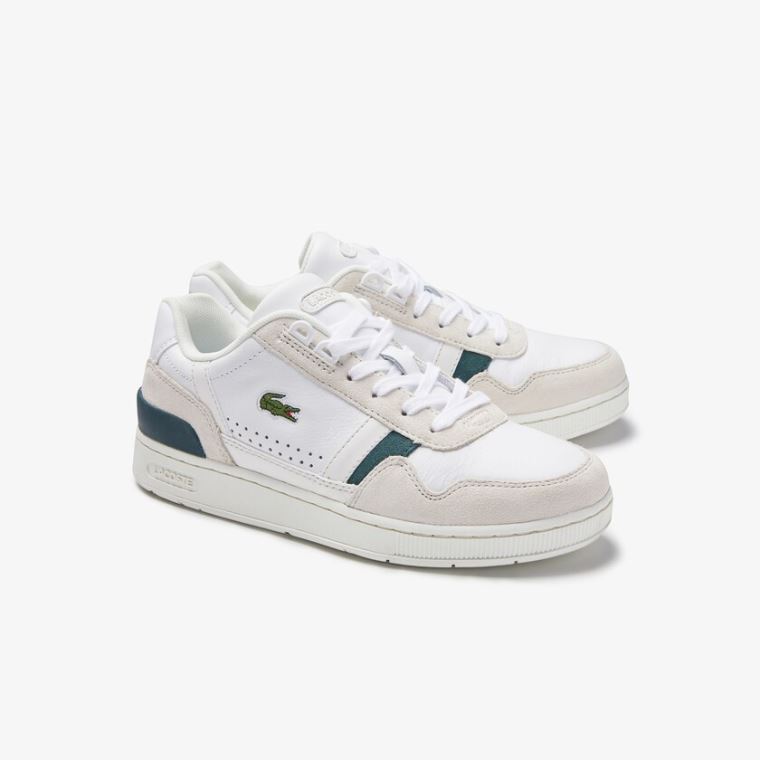 Lacoste T-Clip Deri and Süet Sneakers Beyaz | Z9fA2HVD