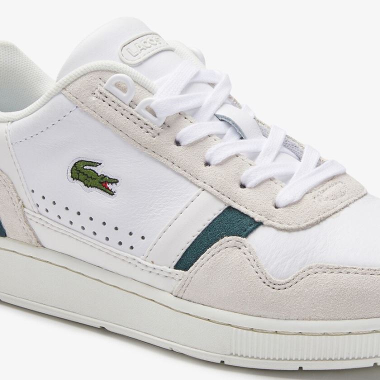 Lacoste T-Clip Deri and Süet Sneakers Beyaz | Z9fA2HVD